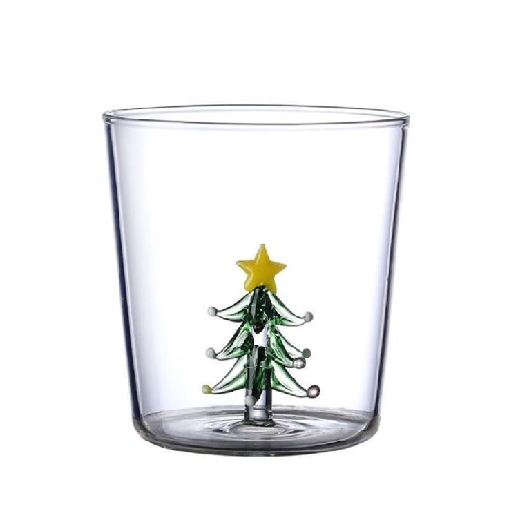 Christmas Tree Figurine Inside Stemless Glass for Milk Goblet-Drinking Glass Cup
