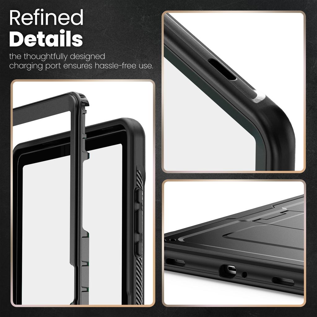 For Samsung Galaxy Tab A11+ / A9+ Case Hidden Zinc Alloy Kickstand PC + TPE Tablet Cover with Shoulder Strap
