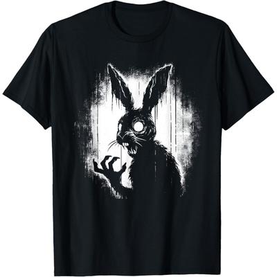 SHAAMOU Creepy Goth Rabbit, Horror Bunny, Weirdcore Rabbit T-Shirt (Black, Medium)