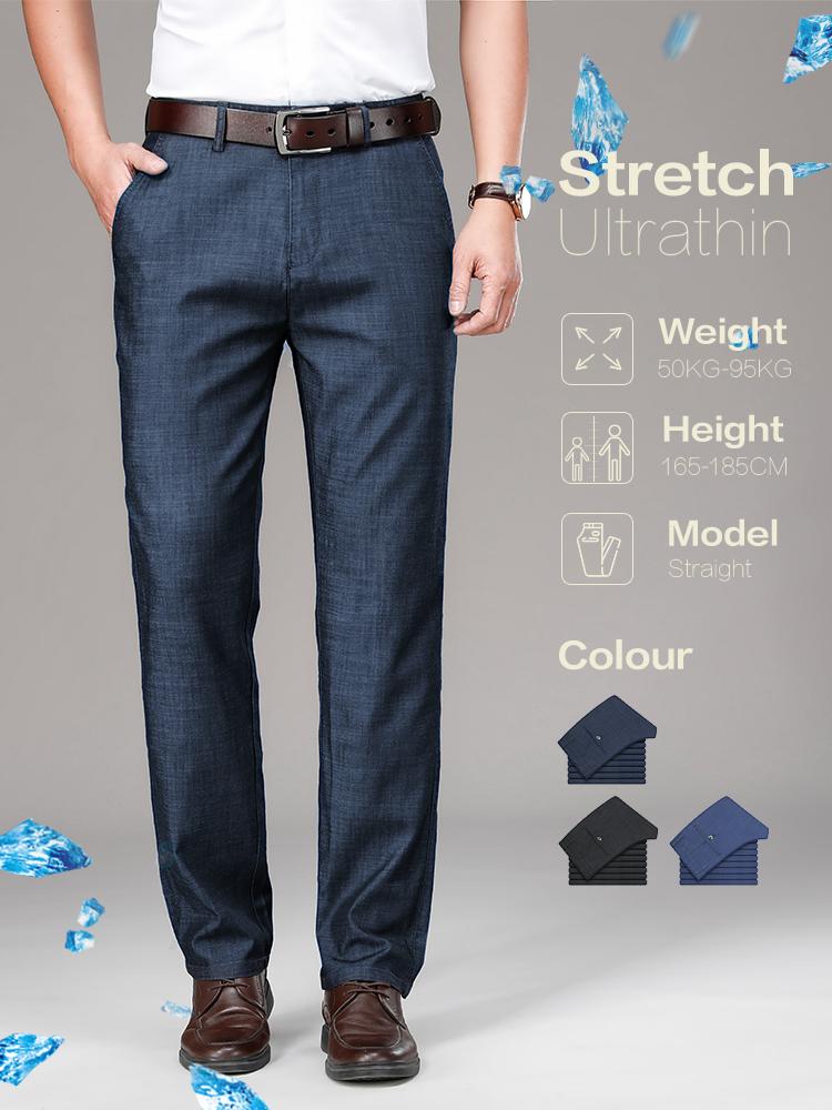 Brand Clothing Luxury Lyocell Fabric Men's Jeans Classic Business Straight Denim Pants Work Office Trousers Male Plus Size 40 42