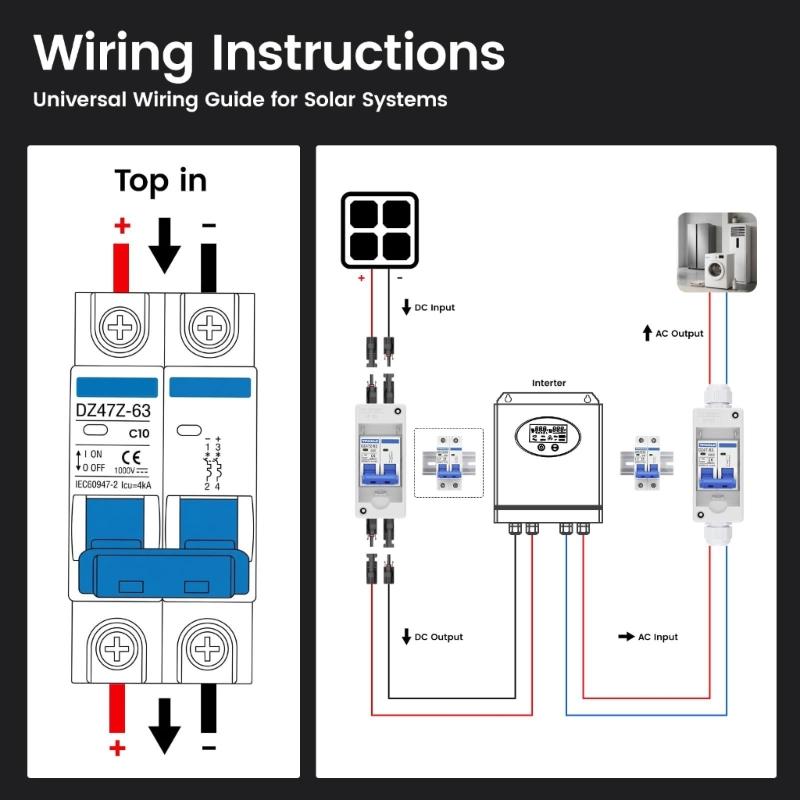 Rail-Mount Mini Breaker 2P 1000V for Home Solar Lines, Residential Energy Routing, and Direct-Current Line Control in Small Layouts