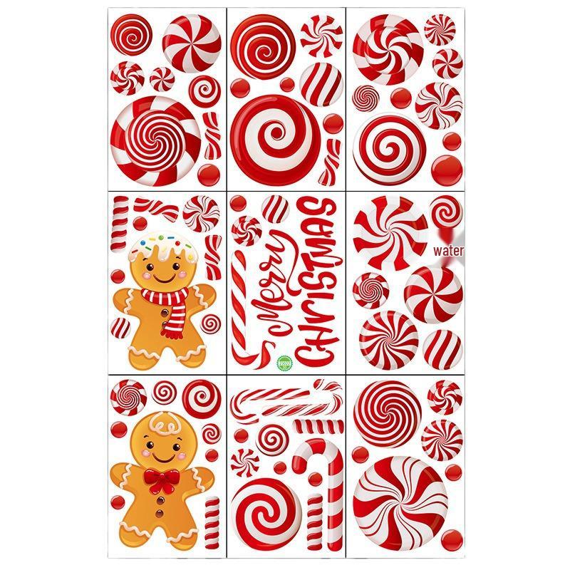 Gingerbread Man Candy Cane Christmas Electrostatic Stickers for Windows and Living Spaces