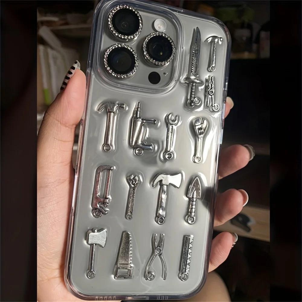 Creative Handmade Fork Knife Clear Case For iPhone 17 Air 16 Pro 15 13 14 12 11 Pro Max 14 Plus 12mini X XR XS Epoxy Soft Cover