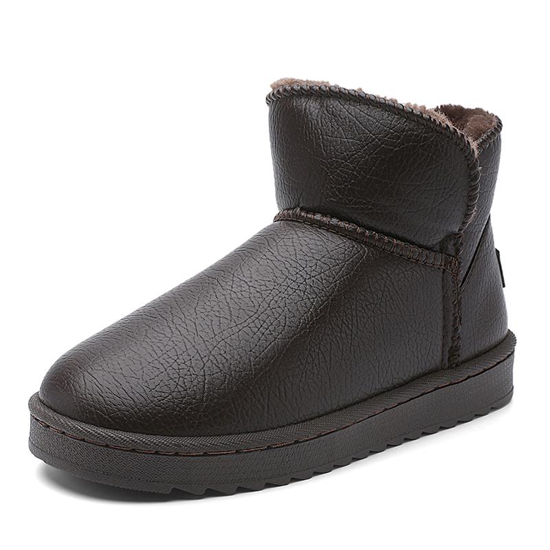 Leder-Schneestiefel für Paare Winter Warmhalten Stiefeletten Trendig Allround Anti-Rutsch Dick Plüschstiefel für Herren Baumwollschuh Slipper