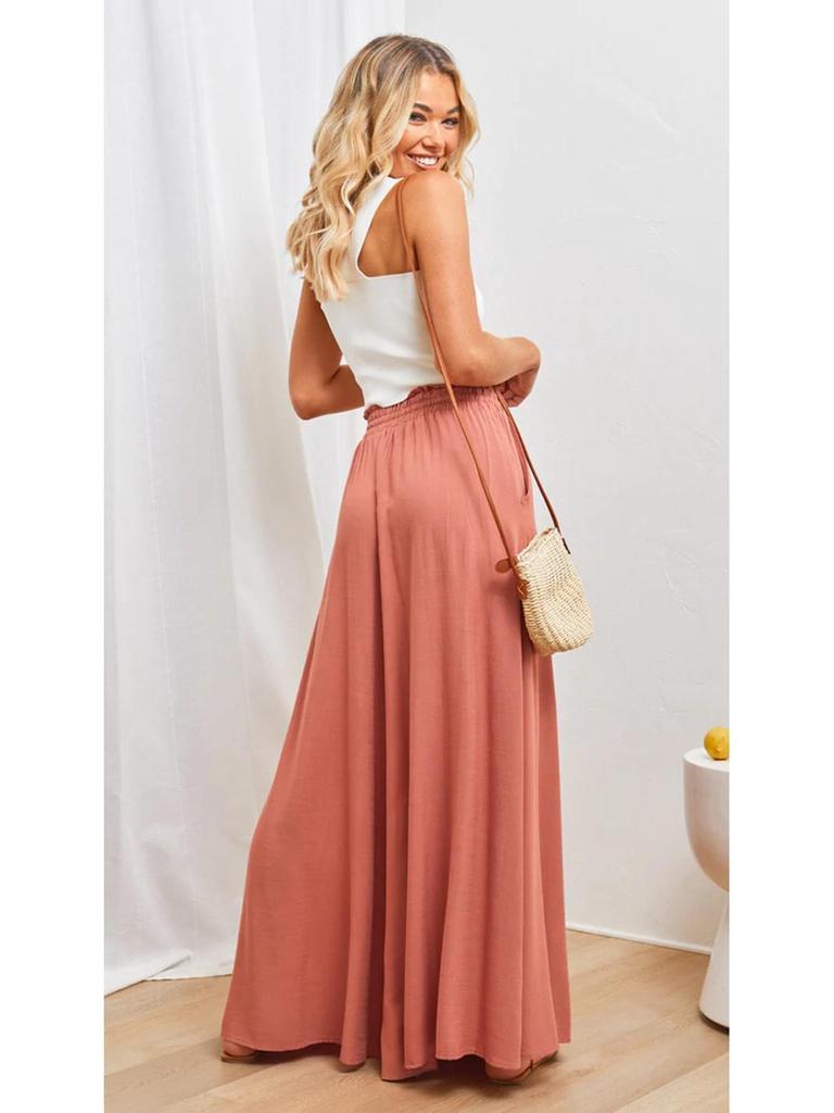 Euro-American Summer Wide-Leg High-Waisted Women's Culottes with Elastic Waistband