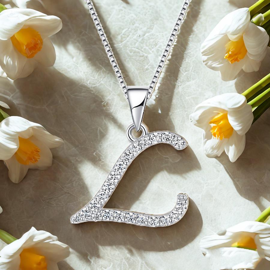 Moissanite L Letter 925 Silver White White Gold Plated Pendant Iced Necklace