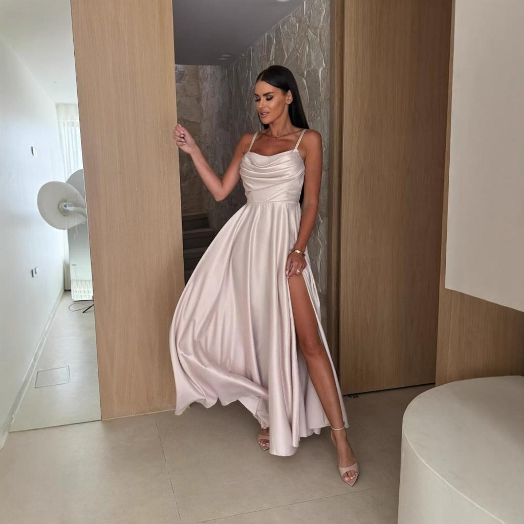 Summer New Solid Color Slit Suspender Maxi Tube Top Dress Sexy Women's Evening Dress For European And American Ladies