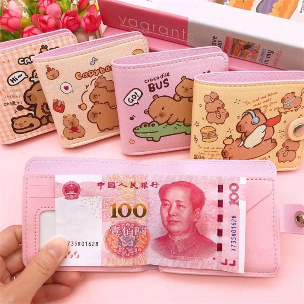 New Capybara Coin Purse with Buttons Cartoon Card Holder PU Leather Short Wallet Women Girls