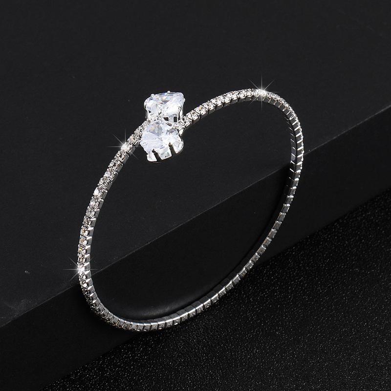 Rhinestone Zircon Open Bracelet, Rhinestone Square Full Diamond Claw Chain Bracelet Banquet Bracelet Women