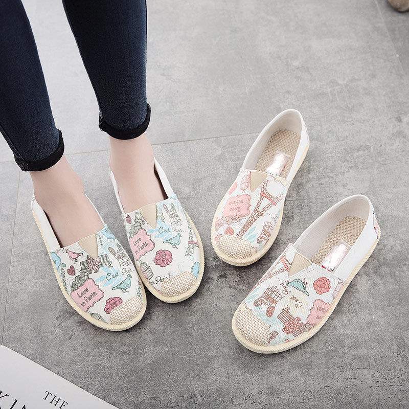 Canvas shoes spring breathable flat-bottomed one-pedal cartoon cloth shoes