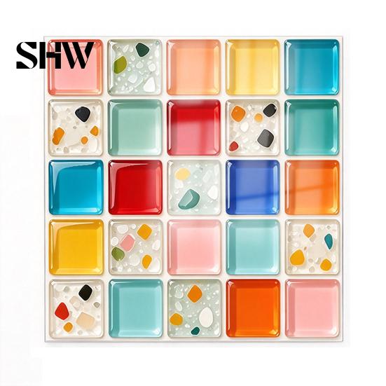 Self Adhesive Mosaic Wall Stickers Acrylic Tile Stickers, Peel and Stick Self-Adhesive Backsplash Tiles, HD Glossy Waterproof Kitchen Oil-Proof Decals