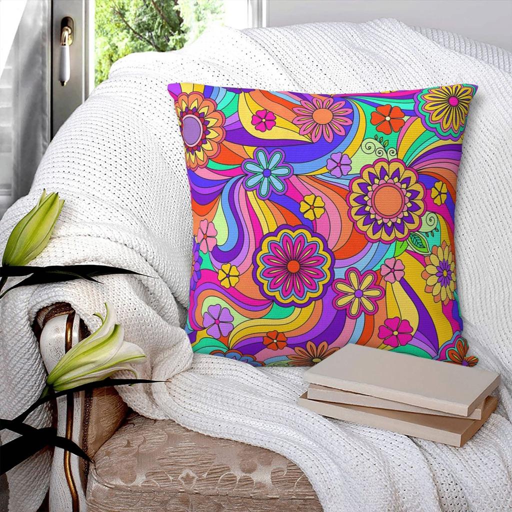 Groovy Psychedelic Flower Power Square Pillowcase Pillow Cover Cushion Zip Decorative Comfort Throw Pillow for Home Bedroom
