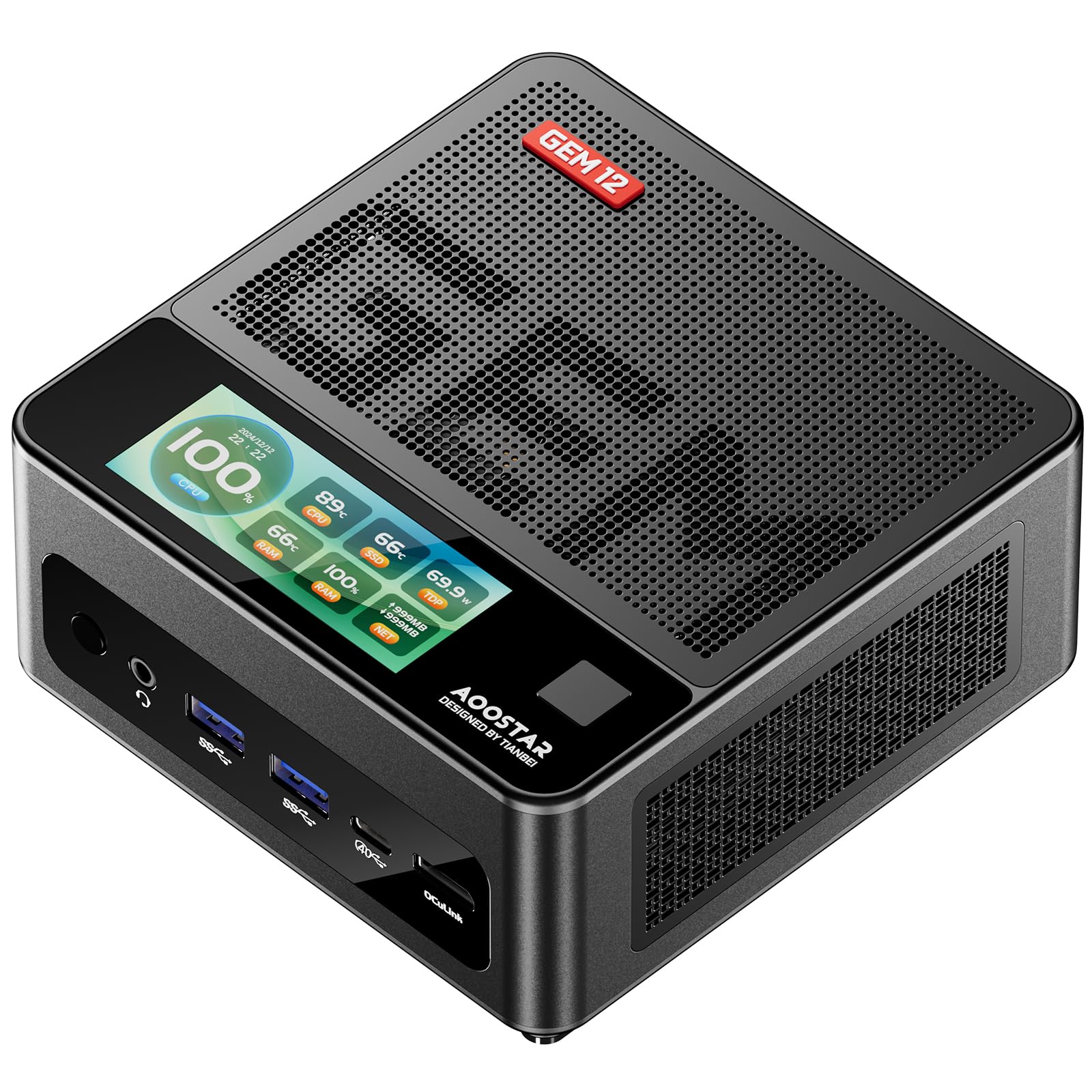 

Міні-ПК AOOSTAR GEM12 Pro MAX Ryzen 7 8845HS 32 ГБ DDR5-5600 МГц 1 ТБ PCIe 4.0 SSD, Міні-ПК OCulink 2 USB4 2 інтерфейси SSD 2 2.5G LAN 4 USB 4