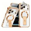 KEYSION Magnetic Transparent Plating Case for MagSafe for iPhone 11 12 13 14 15 16 17 Pro Max Air 16 Plus Upright Kickstand Shockproof Phone Cover