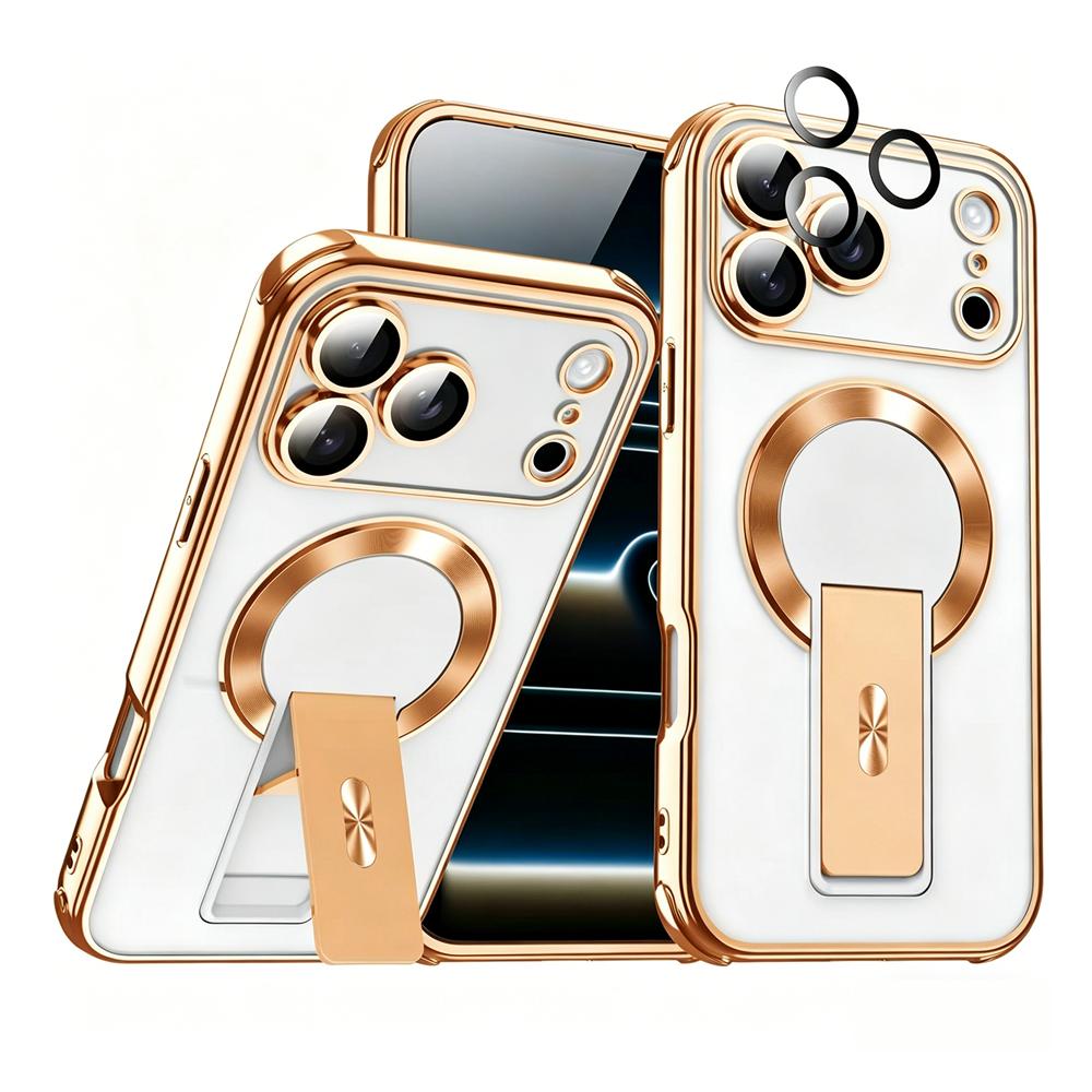 KEYSION Magnetic Transparent Plating Case for MagSafe for iPhone 11 12 13 14 15 16 17 Pro Max Air 16 Plus Upright Kickstand Shockproof Phone Cover
