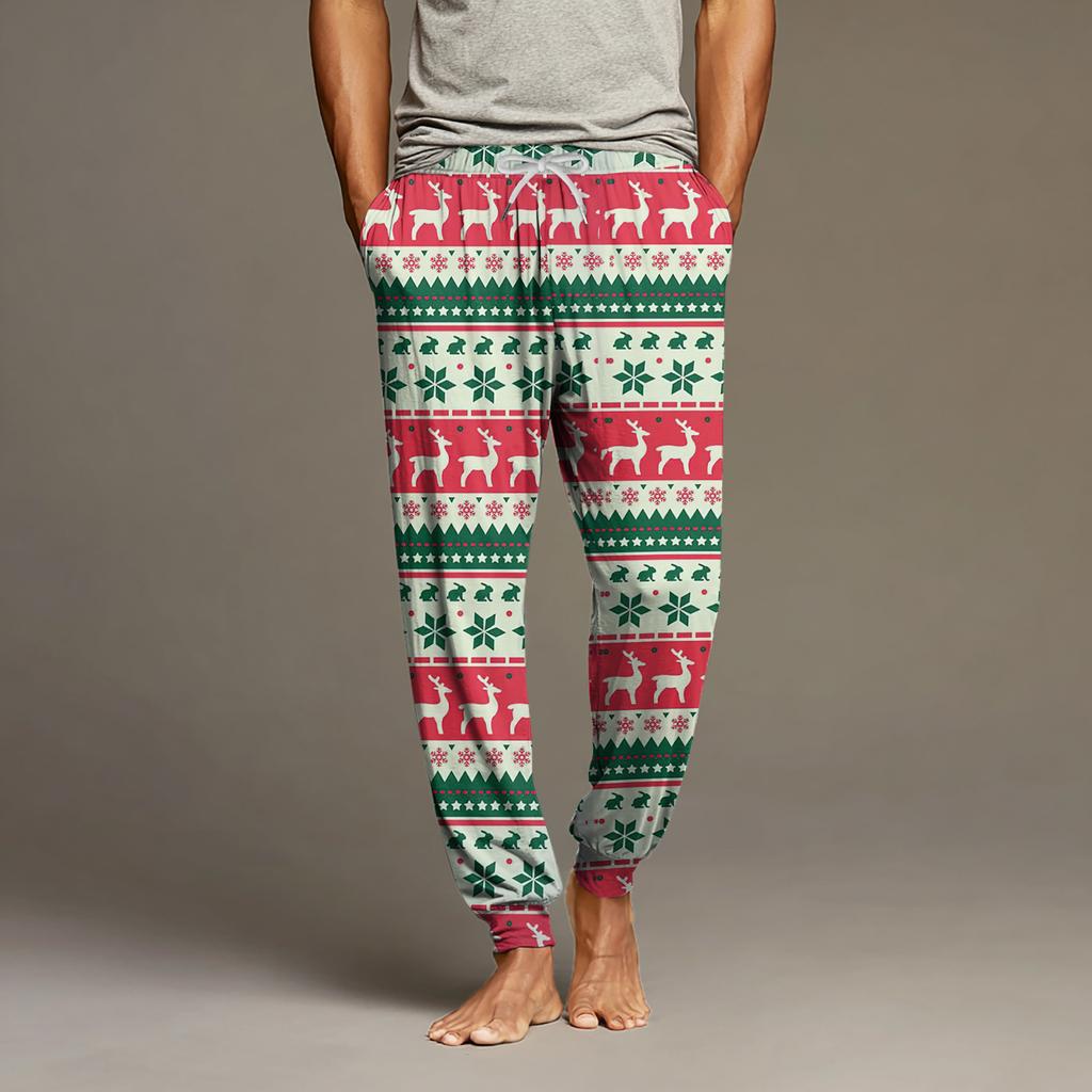 Men's Drawstring Pocket Cuffed Casual Pants Home Sleep Pants