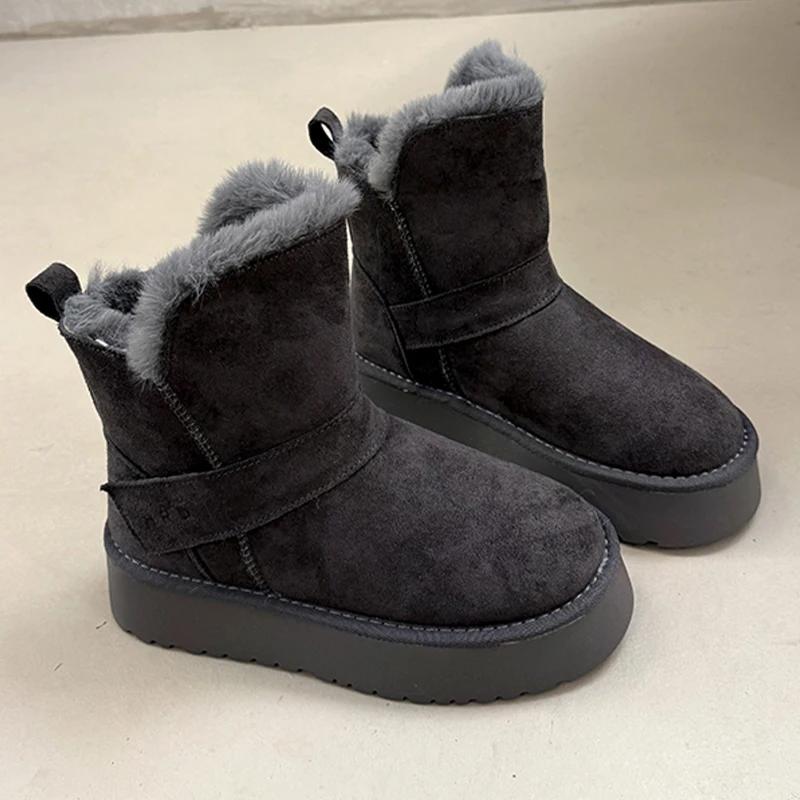 Snow Boots for Women Fur Flats Platform Suede Fashion Shoes  Winter  Cotton Shoes Comfort Winter Short Plush Boots Femme