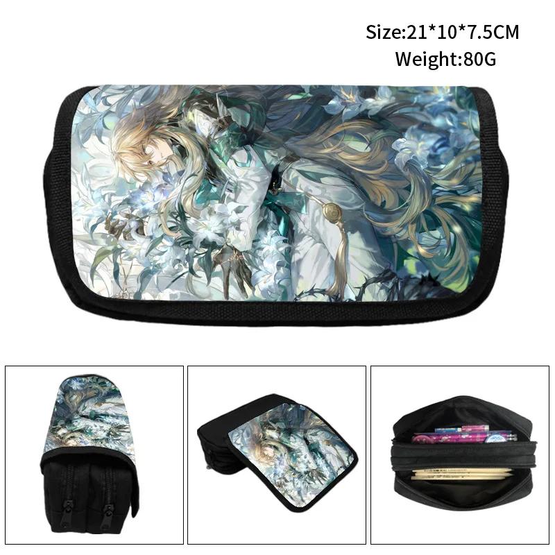 Honkai Star Rail Pencil Bags Large Capacity Zipper Canvas Pencil Cases Silver Wolf Luocha Pom-Pom School Supplies Stationery