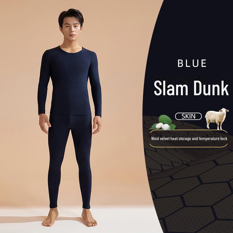 Men's Black Gold Cashmere Silk Thermal Underwear Set - High Elastic, Thick Autumn Round Neck Top and Pants