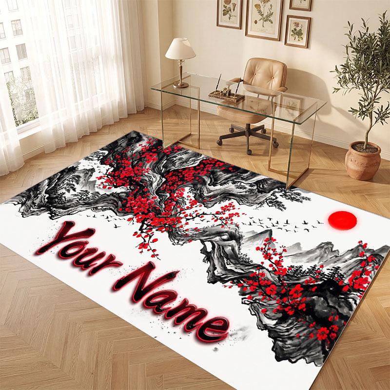 Floral Garden Theme Crystal Velvet Floor Rug Personalized Custom Name Text Warm Carpet Home Decoration
