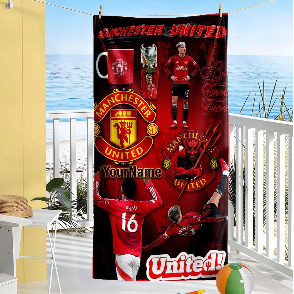 Manchester Customize Text Beach Towel Quick-Dry Soft Microfiber Ideal for Travel Outdoor Swim Pool Yoga Surf Camping Hiking Gym Gift Holiday