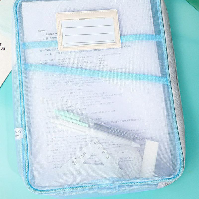 A4 Stationery Storage Bag Double-Layer Mesh Zipper Bag Large Capacity Organizer Folders School Office Supplies Stationary Bag