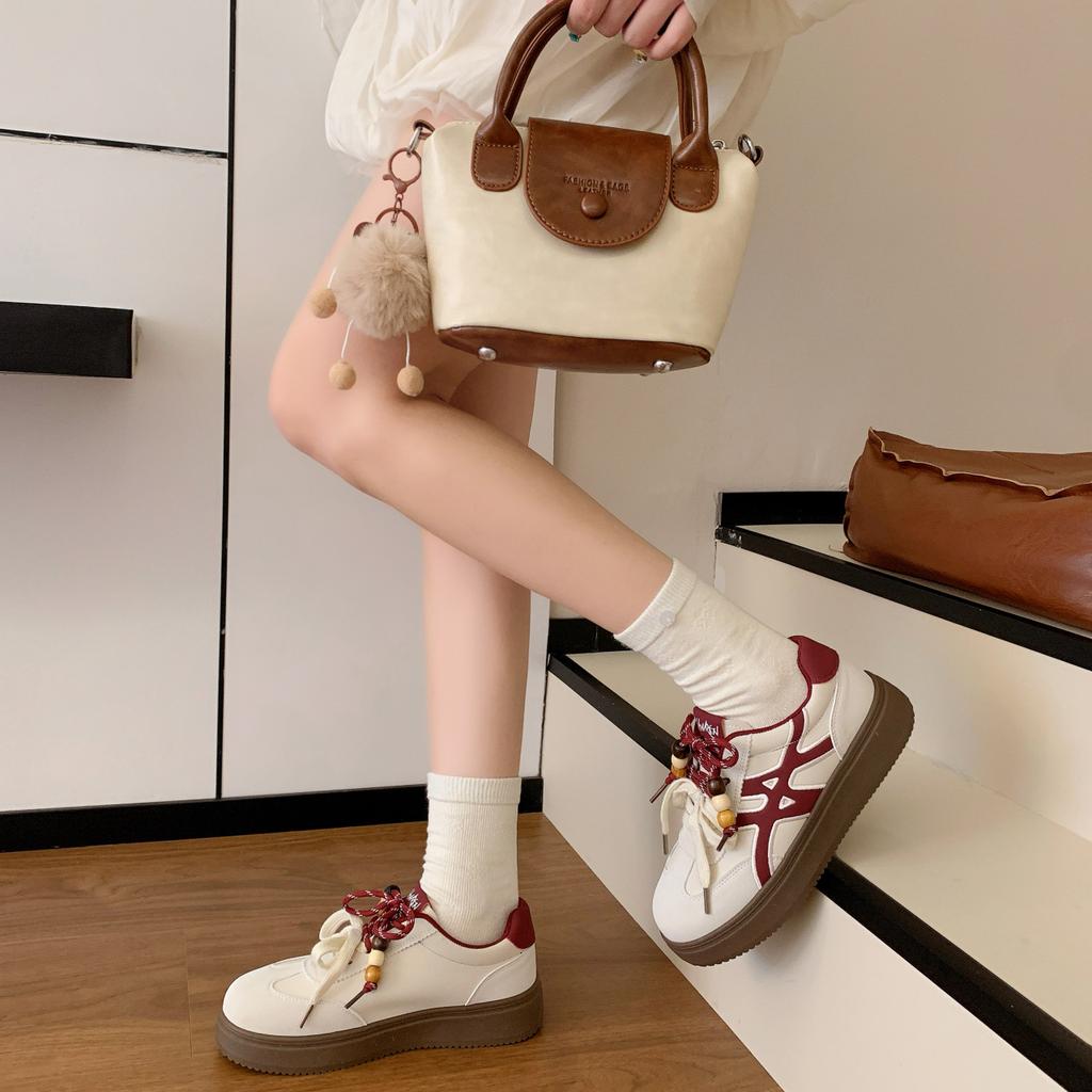 Retro German training shoes women's spring 2025 new popular versatile platform white shoes niche height-increasing sports board shoes