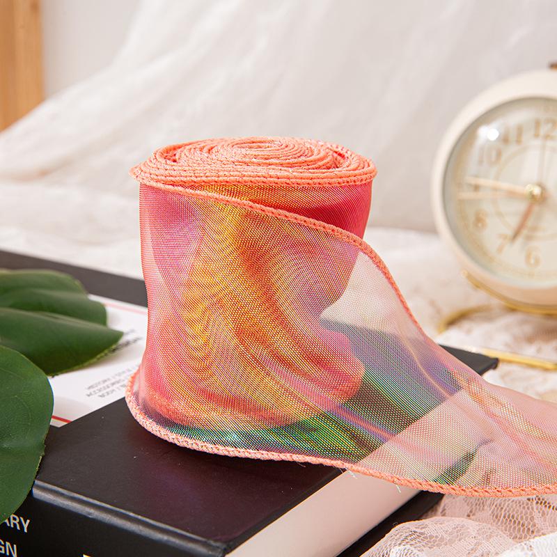 4cm x 10 Yards Iridescent Fishtail Yarn Ribbon, Polyester Lace Tulle for Floral Art & Baking.