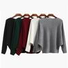 Maglione lavorato a maglia autunnale Maglione elasticizzato Maglione con collo largo Maglione lavorato a maglia da donna Maglione lungo a maniche a pipistrello Maglione largo