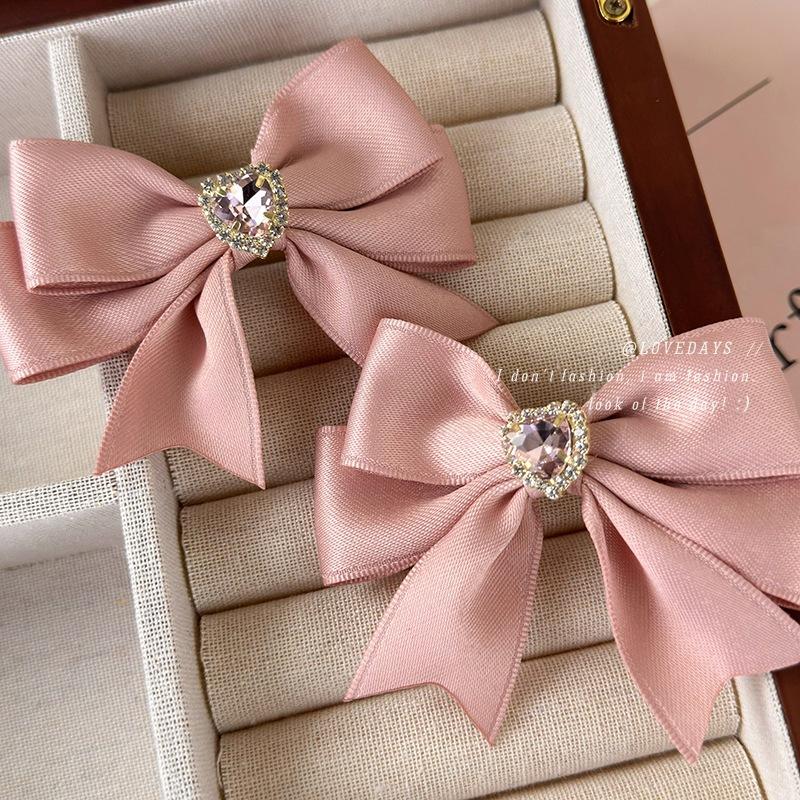 Sweet Lolita Girl Hair Clip Fashion Pink Barrettes For Women Girl Bowknot Hair Clip Diamond Heart Bow Hairpin Hair Accessories