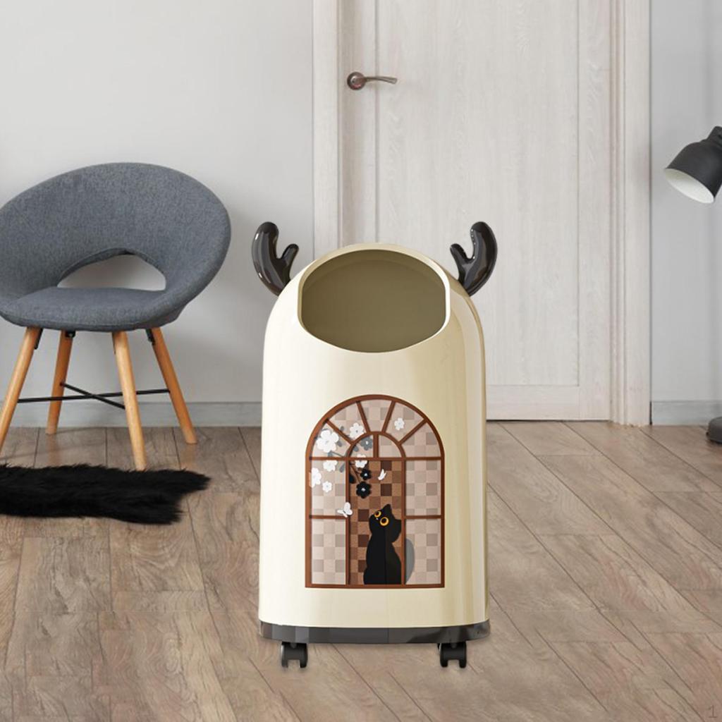 Garbage Can with Casters Rolling Dustbin Creative Stylish Waste Paper Bucket Wheeled Trash Bin for