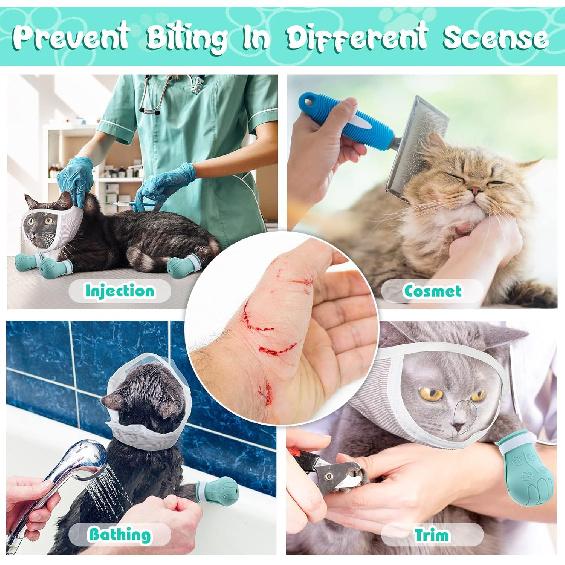 Hillban Cat Muzzle for Grooming with 4 Silicone Boots Breathable Transparent Face Guard Silicone Cat Claw Covers Anti Scratch Booties to Prevent
