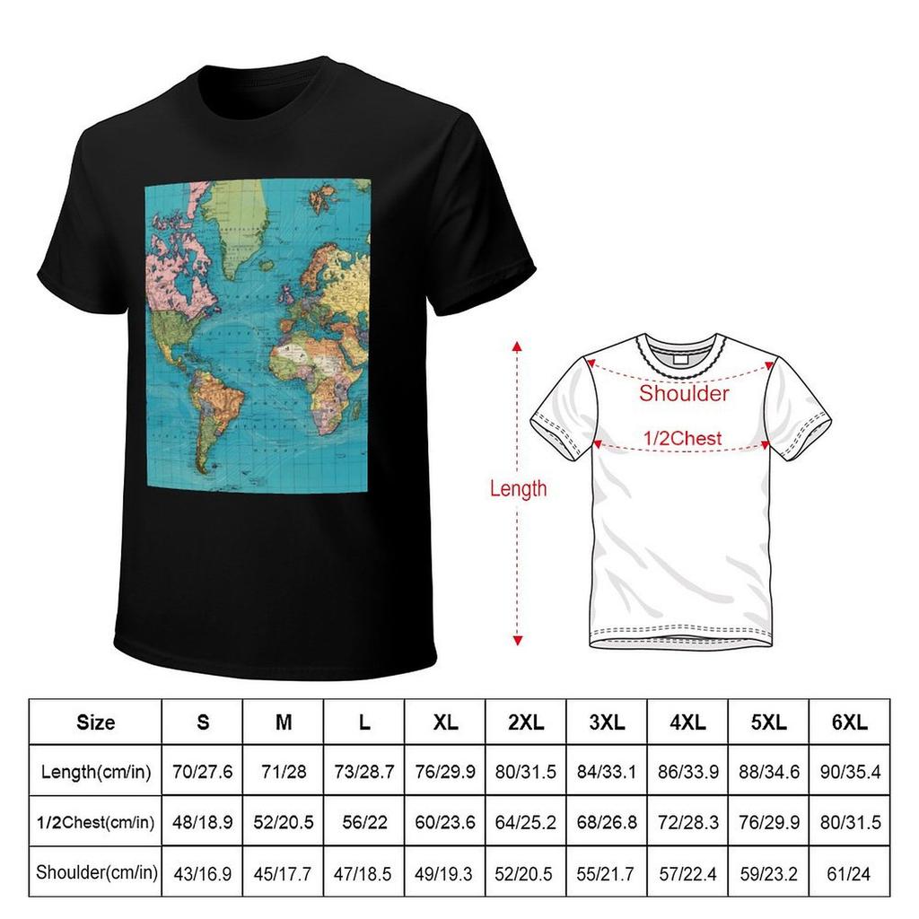Vintage Map of The World 1897 TShirt Sports Fans Tops Slim Fit T Shirts for Men