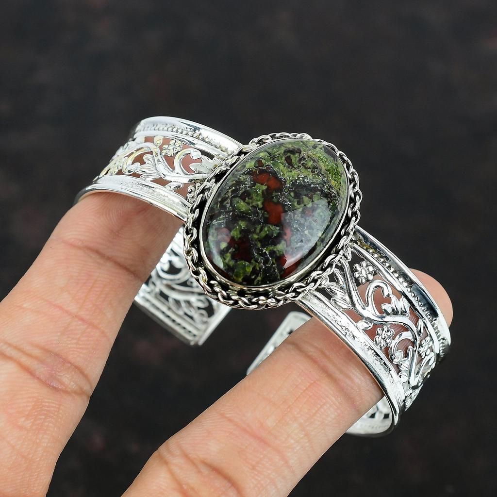 Dragon Bloodstone Bangle Natural Gemstone Cuff Bracelet 925 Sterling Silver Bangle Handmade Cuff Bracelet Adjustable Bangle Gifts For Women
