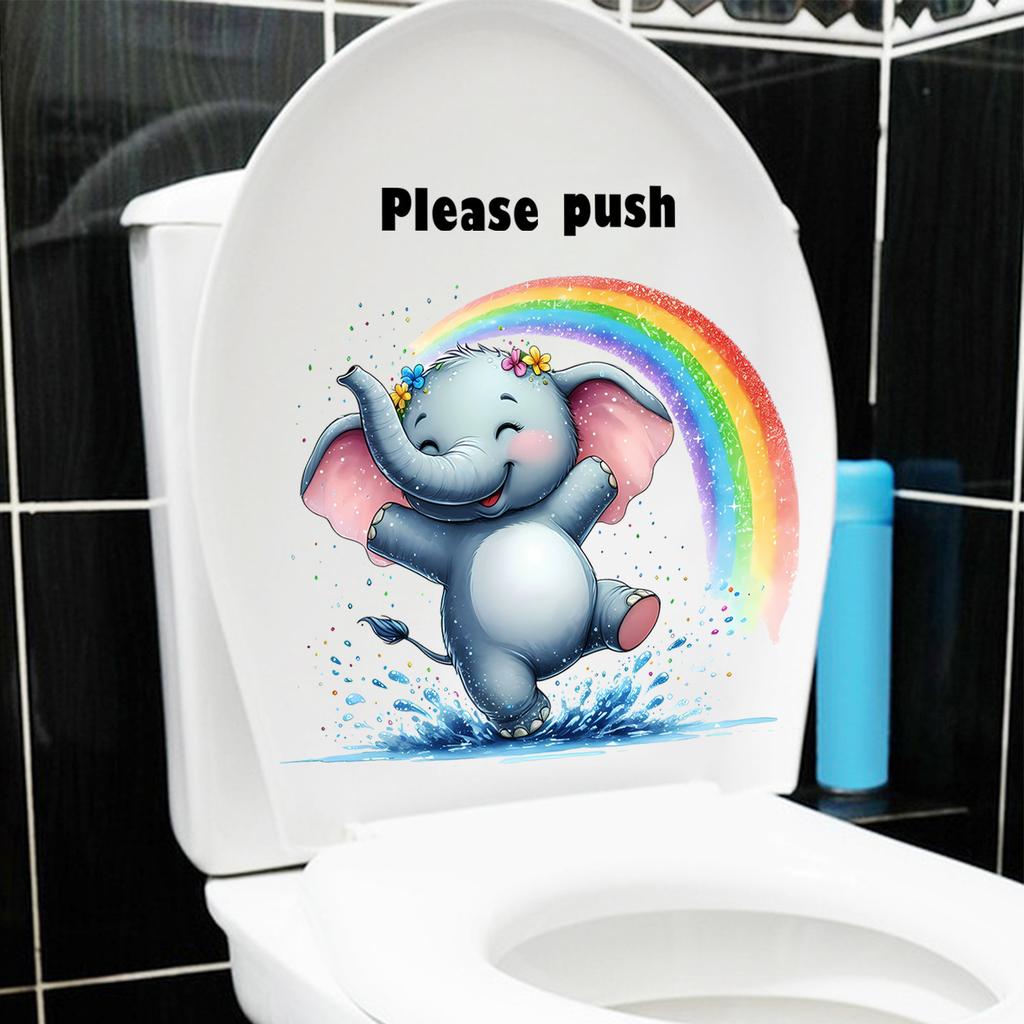 Rainbow Elephant Toilet Sticker Cute Removable Self-Adhesive for Bathroom Home Decor