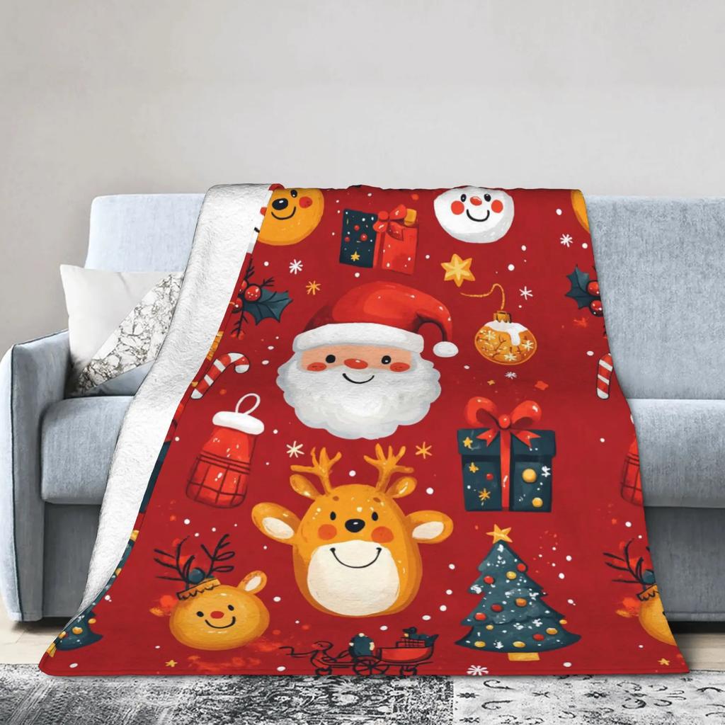 Christmas Santa Claus Soft Plush Throw Blanket for Couch Sofa Bed  Flannel Patterned Blanket for Students Chair Bedspread Cover