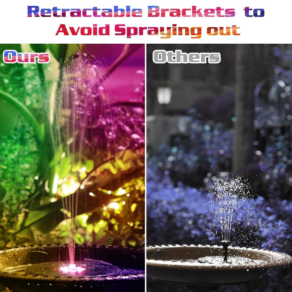 5.5W LED Solar Fountain Pump with Lights, for Bird Bath/Pool DIY Solar Water Fountain with Battery for Outdoor Garden Decoration