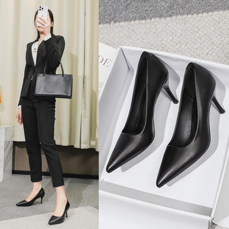 Autumn and Winter Versatile High Heels Women's Thin Heels Cm Sexy Professional Work Shoes Women's Black Pointed Single Shoes