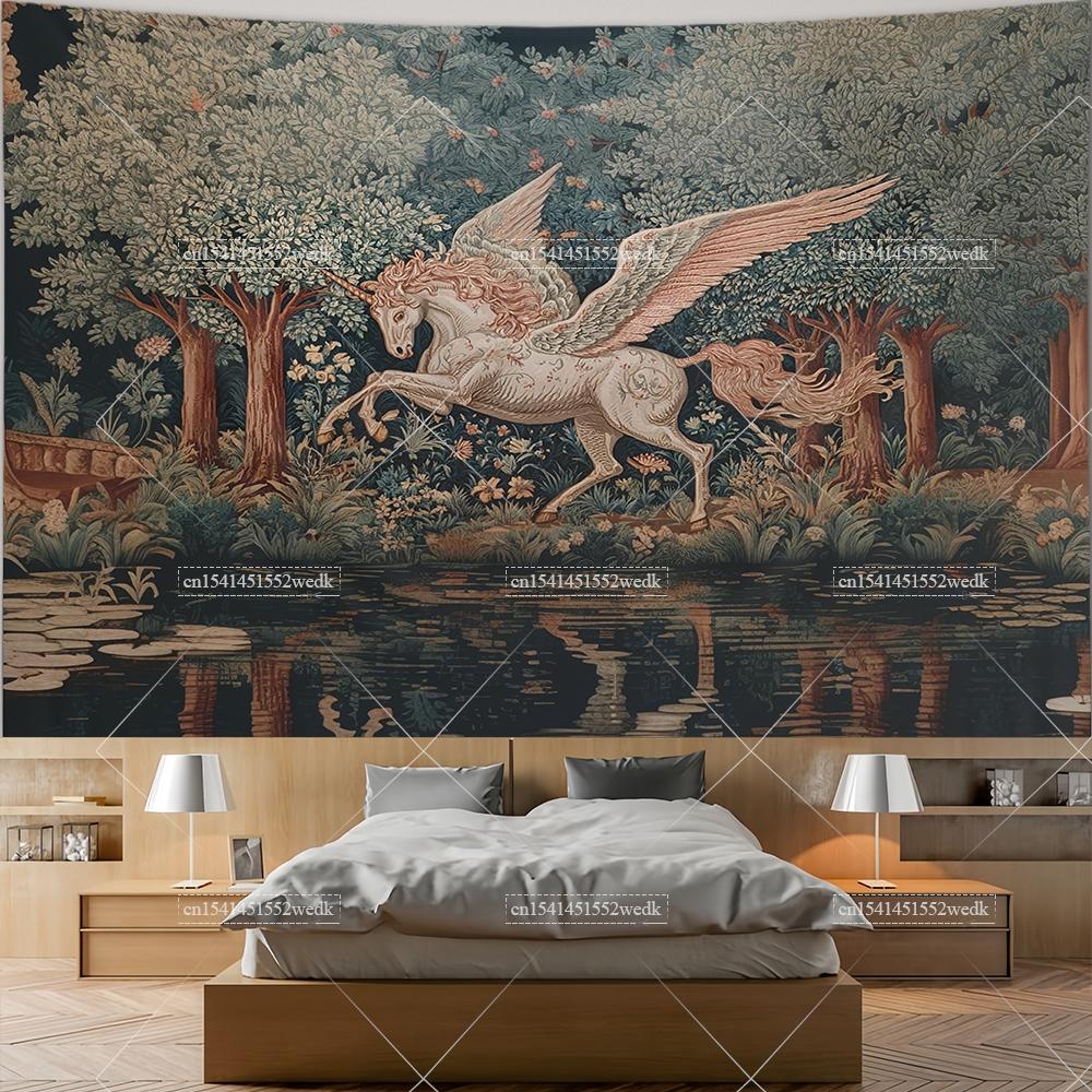 Fantasy Drache Mittelalterliche Wandteppiche Wandbehang Landschafts-Wandteppiche Ästhetische Raumdekoration Poster Retro Hintergrundtücher