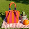 Women's Color Block Knit Tote Bag Bucket Bag Storage Bag with Adjustable Straps & Metal Rings Snap Closure for Casual Travel