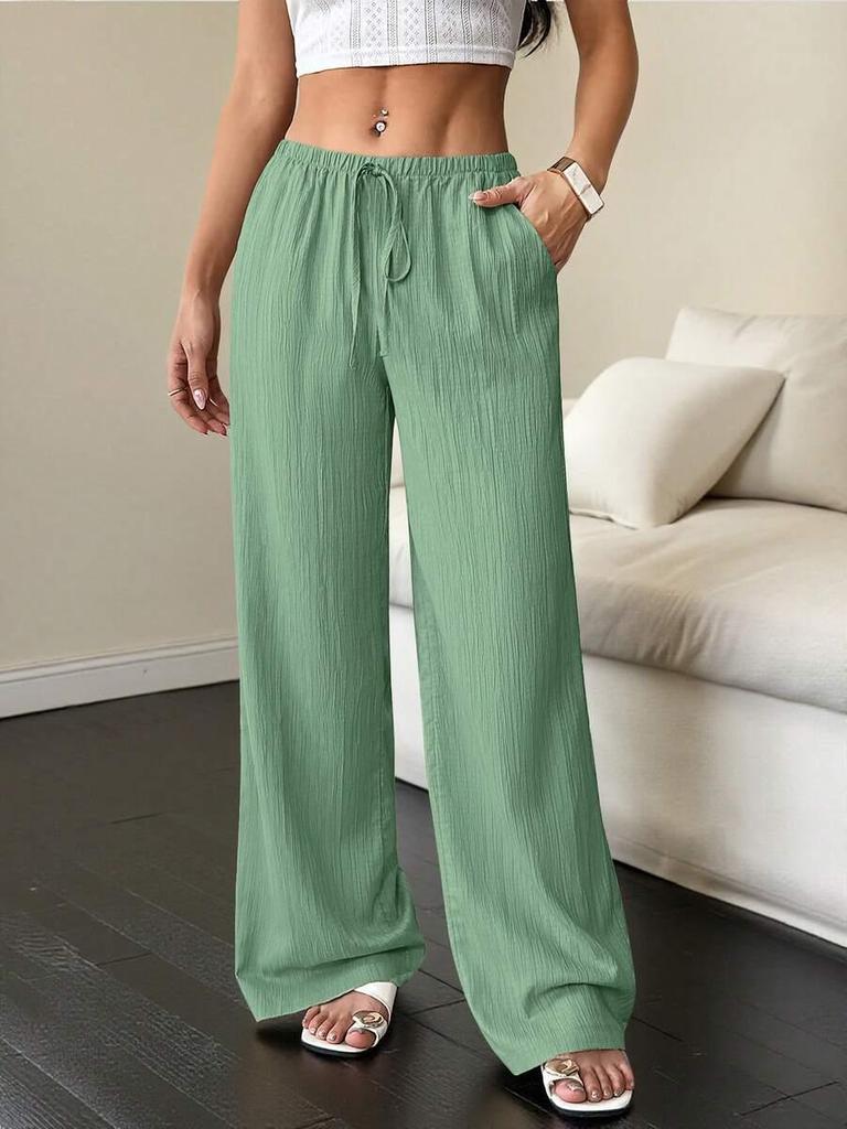 2025 Autumn European & American Style Women's Solid Color Straight-Leg Casual Pants