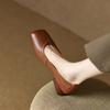 Módní boty pro ženy Elegantní lodičky se čtvercovou špičkou Měkká kůže Silný nízký podpatek Podzimní dámská obuv Neformální Jednobarevné Mělké lodičky s podpatkem Ženy