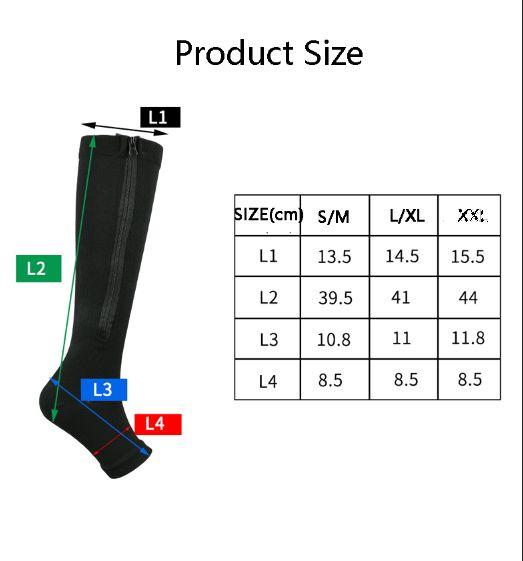 Unisex-Kompressionssocken ohne Zehen, Kniestrümpfe mit seitlichem Reißverschluss, Präventionssocken