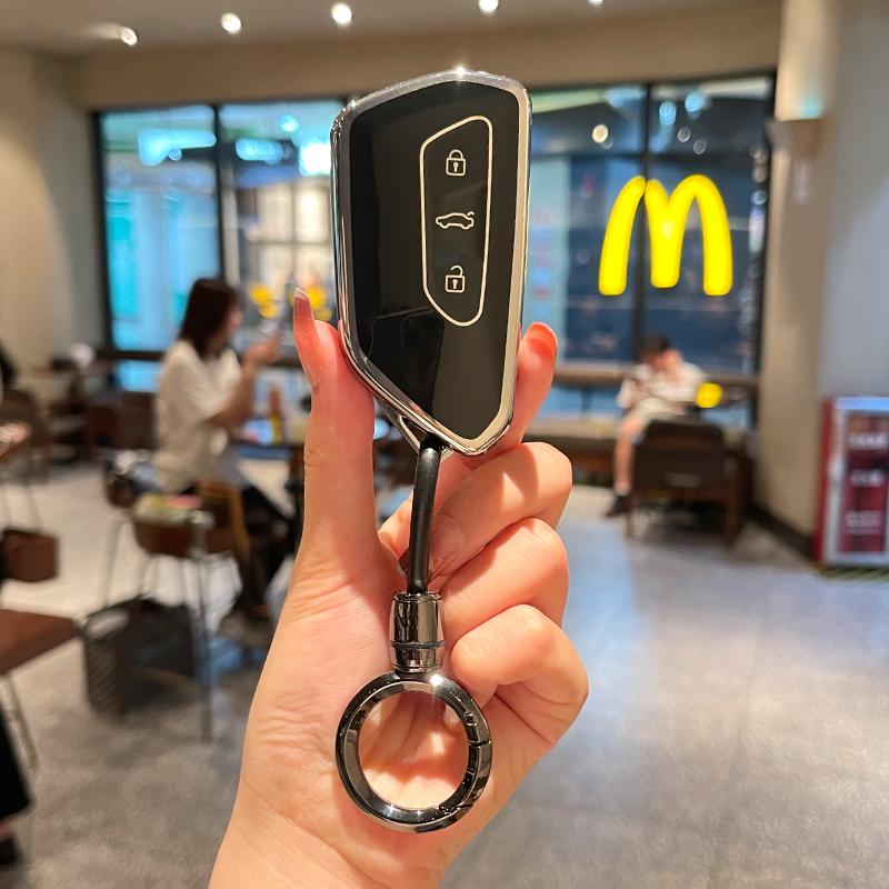Valve Stems Caps 3 Buttons TPU Car Smart Remote Key Ase Cover Protector Holder Shell For VW Volkswagen Golf 8 MK8 Leon Keychain RB6