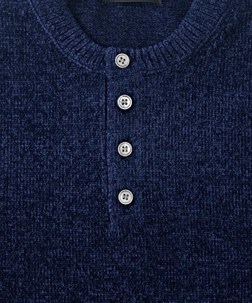 ANALOG MOOD Velour Refined Henley Neck Round Knit (Navy)