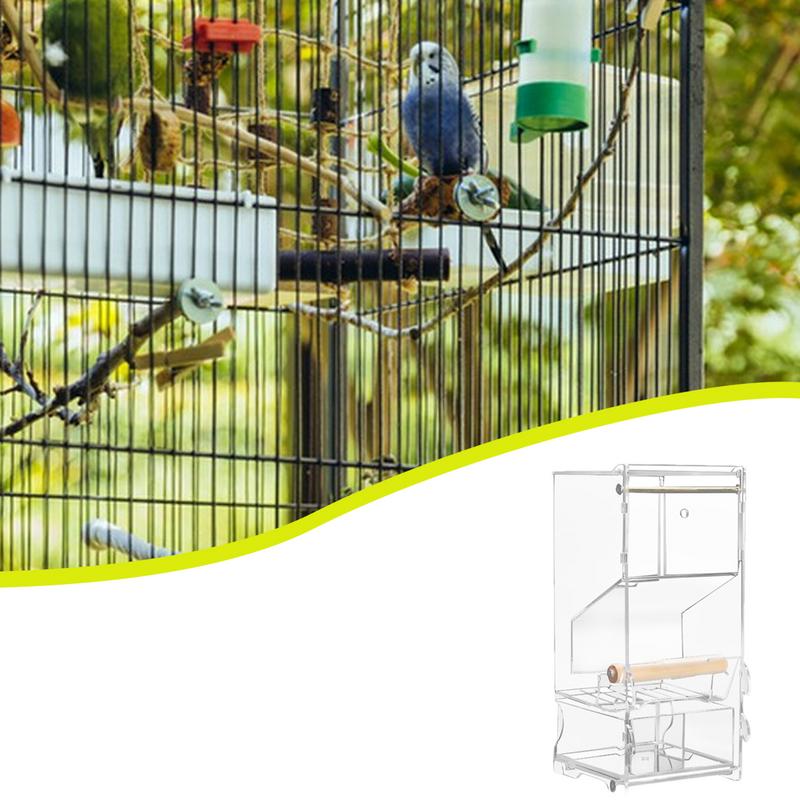 No Mess Bird Cage Feeder Clear Automatic Acrylic Bird Food Container With Perch Cage Accessories Clear Parakeet Food Container