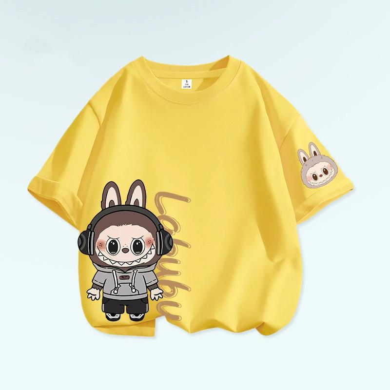 Tricou cu grafică de desene animate Monstru Elf Labubu pentru copii, imprimat, de vară, casual, pentru exterior, pentru fete, cu mânecă scurtă, top