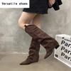 Vinter Designer Dam Knähöga Stövlar Mode Spetsig Tå Slip On Långa Stövletter Designer Tjocka Klackar Botas De Mujer