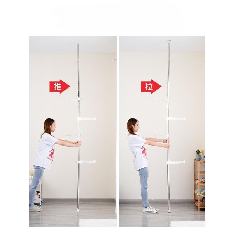 Tension Pole Clothes Rack Floor to Ceiling Adjustable Drying Stand No Drill Space-Saving Garment Organizer for Bedroom Balcony