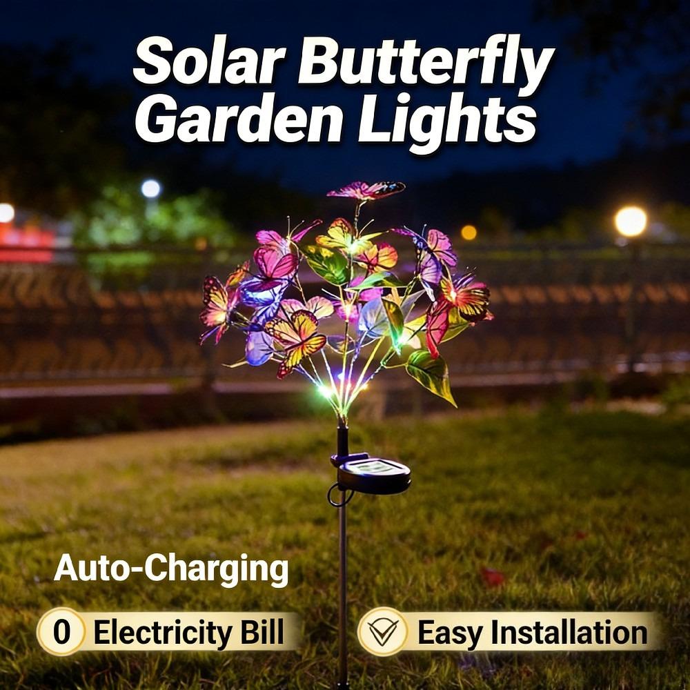 2/1PC Solar Butterfly Flower Floor Lamp, Outdoor Solar Courtyard Lamp, Metal Pole, Very Suitable for Garden, Courtyard and Lawn Decoration